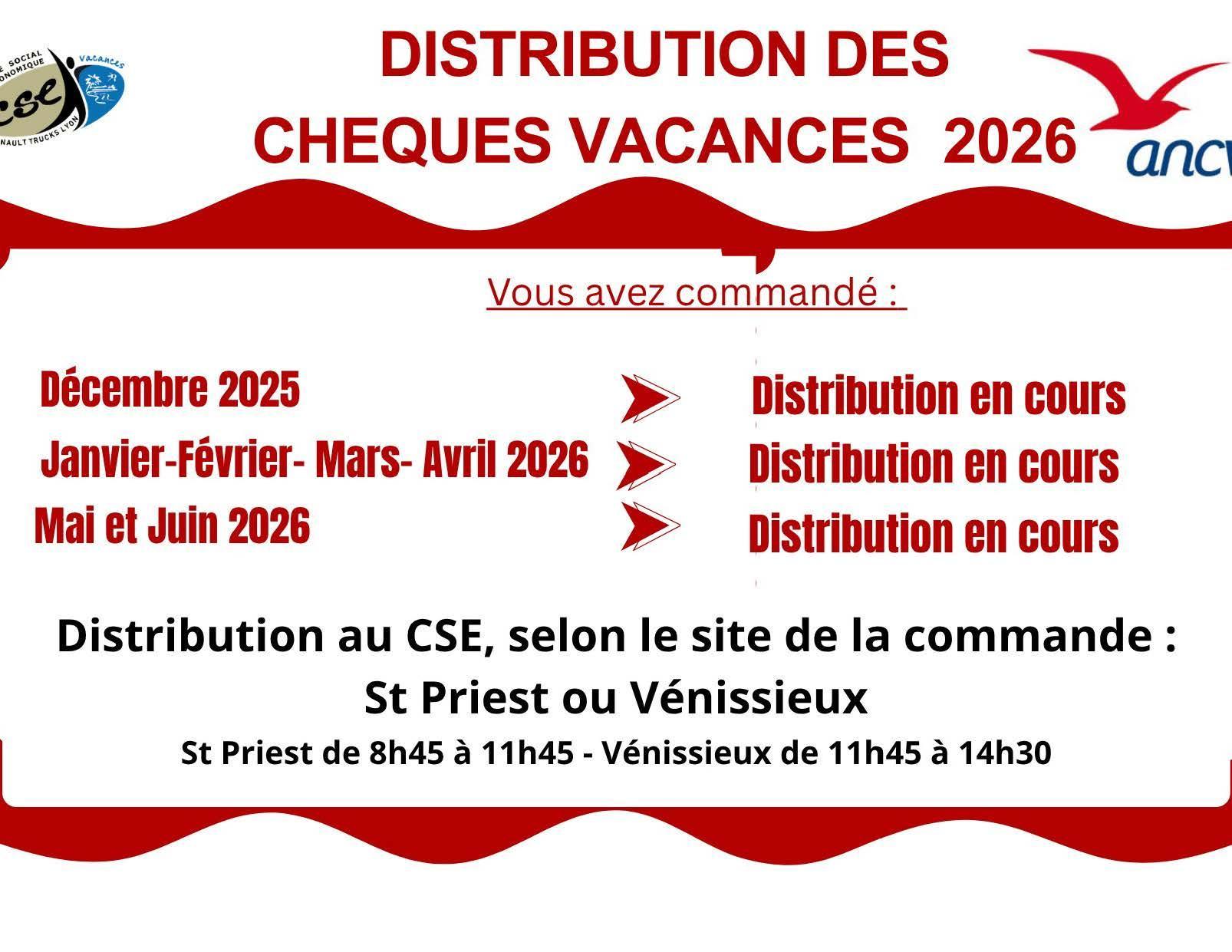 Distribution des chèques vacances 2026