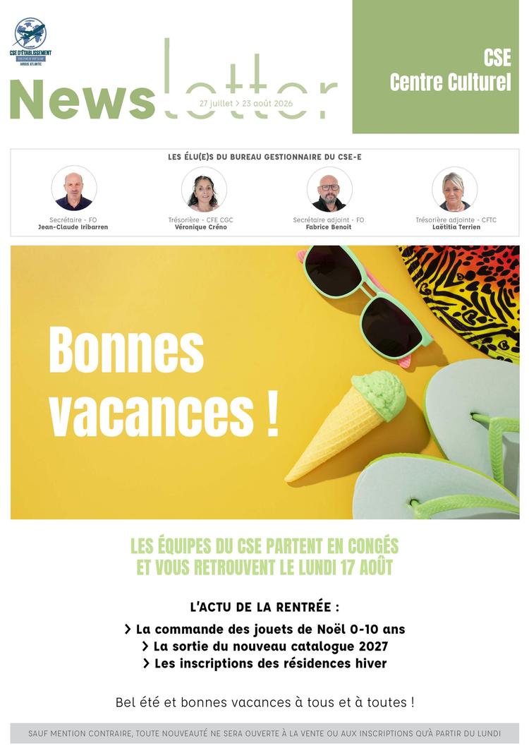 informations du CSE et de la coopérative du 27 Juillet au 23 Août