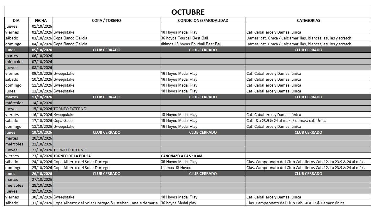 FIXTURE OCTUBRE 2026