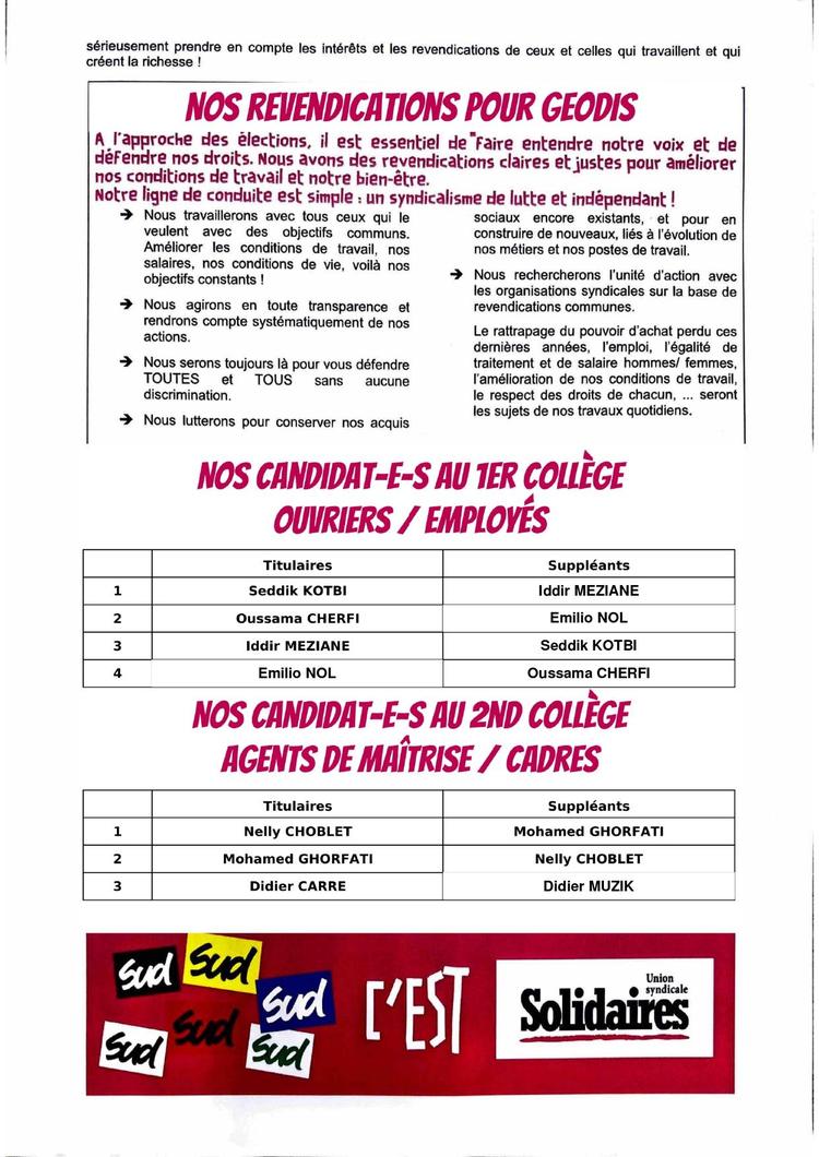 Votez pour l'UST SUD aux élections du CSE de GEODIS D&E  PARIS EUROPE !