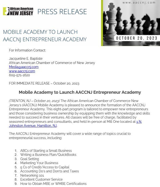 FIRST COHORT - AACCNJ Entrepreneur Academy