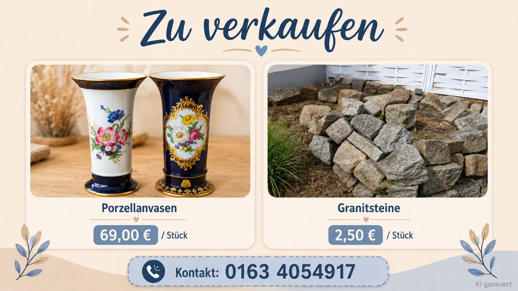 Porzellanvase von Kaiser und Granitsteine zu verkaufen