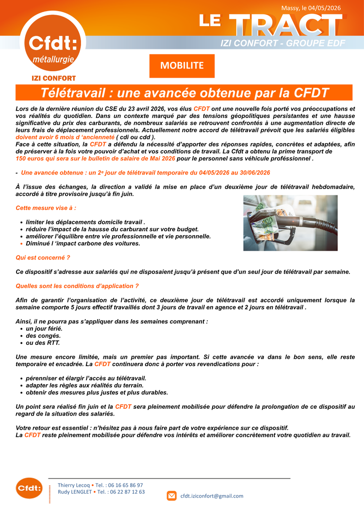 la direction réagie à la mise en place du 2éme jour de télétravail jusqu' a fin juin 2026.