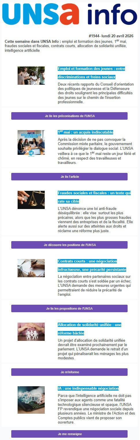 UNSa Info du 20 avril 2026