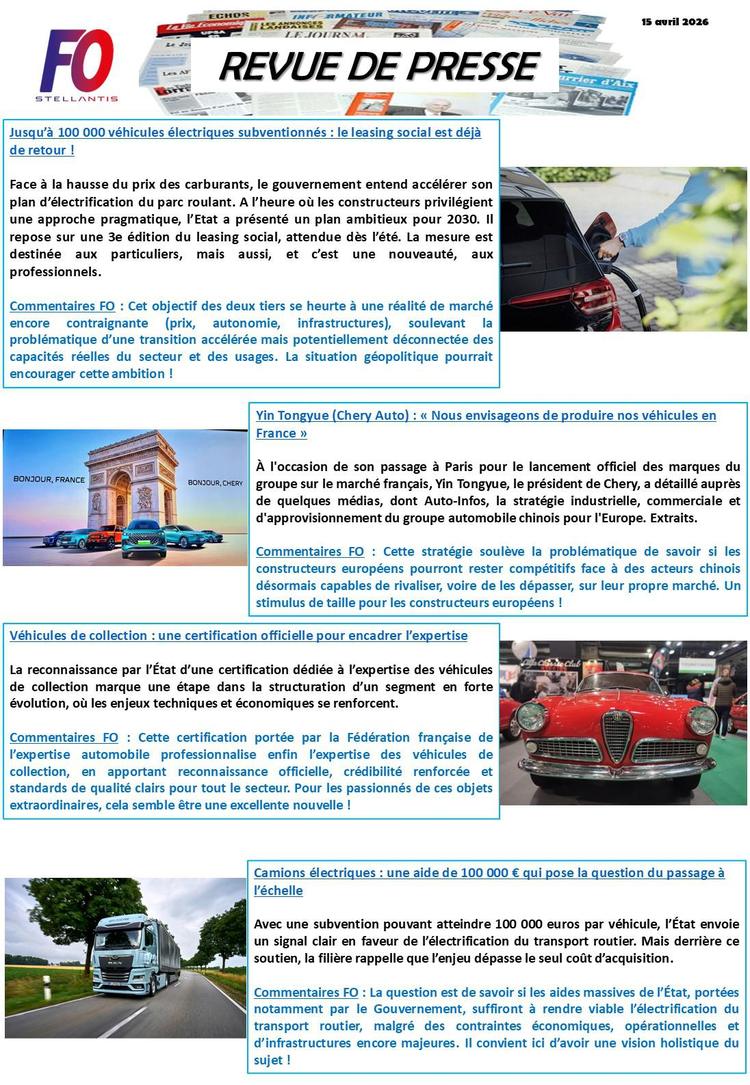 Revue de Presse du 15 avril 2026