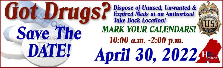Save The Date - National Rx Take Back Day - April 30, 2022