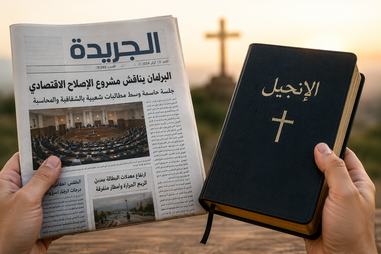 تقنيّة 25: الجريدة في يدٍ والإنجيل في اليد الأخرى
