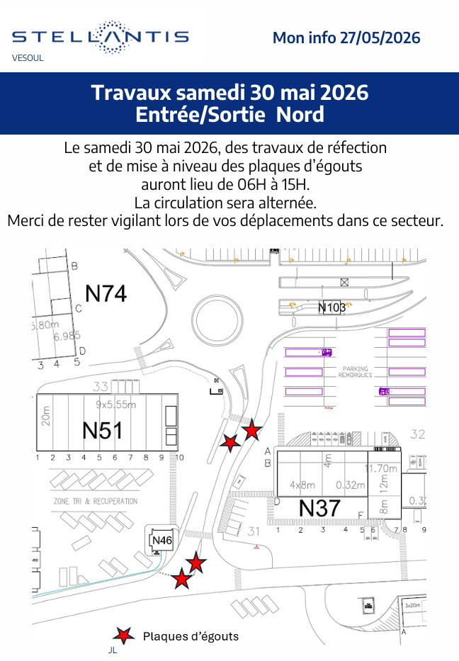 Travaux samedi 30 mai entrée  Nord (CPI)