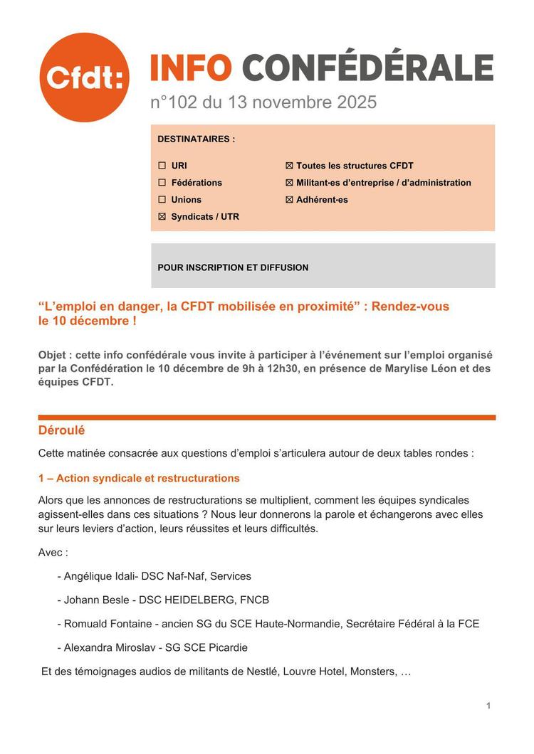 Emploi en danger : la CFDT mobilisée en proximité ! ​​​​​​​