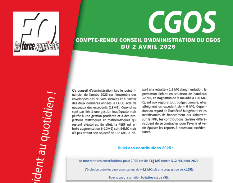 Compte rendu du CA du CGOS du 2 AVRIL 2026
