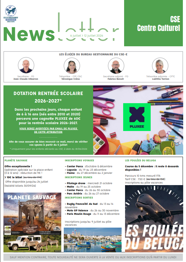Newsletter du 06 au 10 juillet 2026.