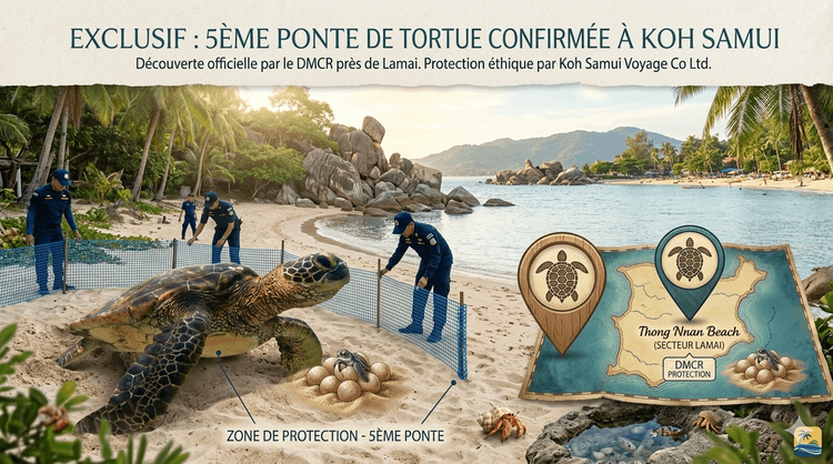 Nature à Koh Samui : Une 5ème ponte de tortue imbriquée confirmée par les autorités !