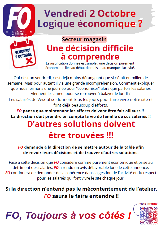 Vendredi 2 Octobre, Logique économique ?