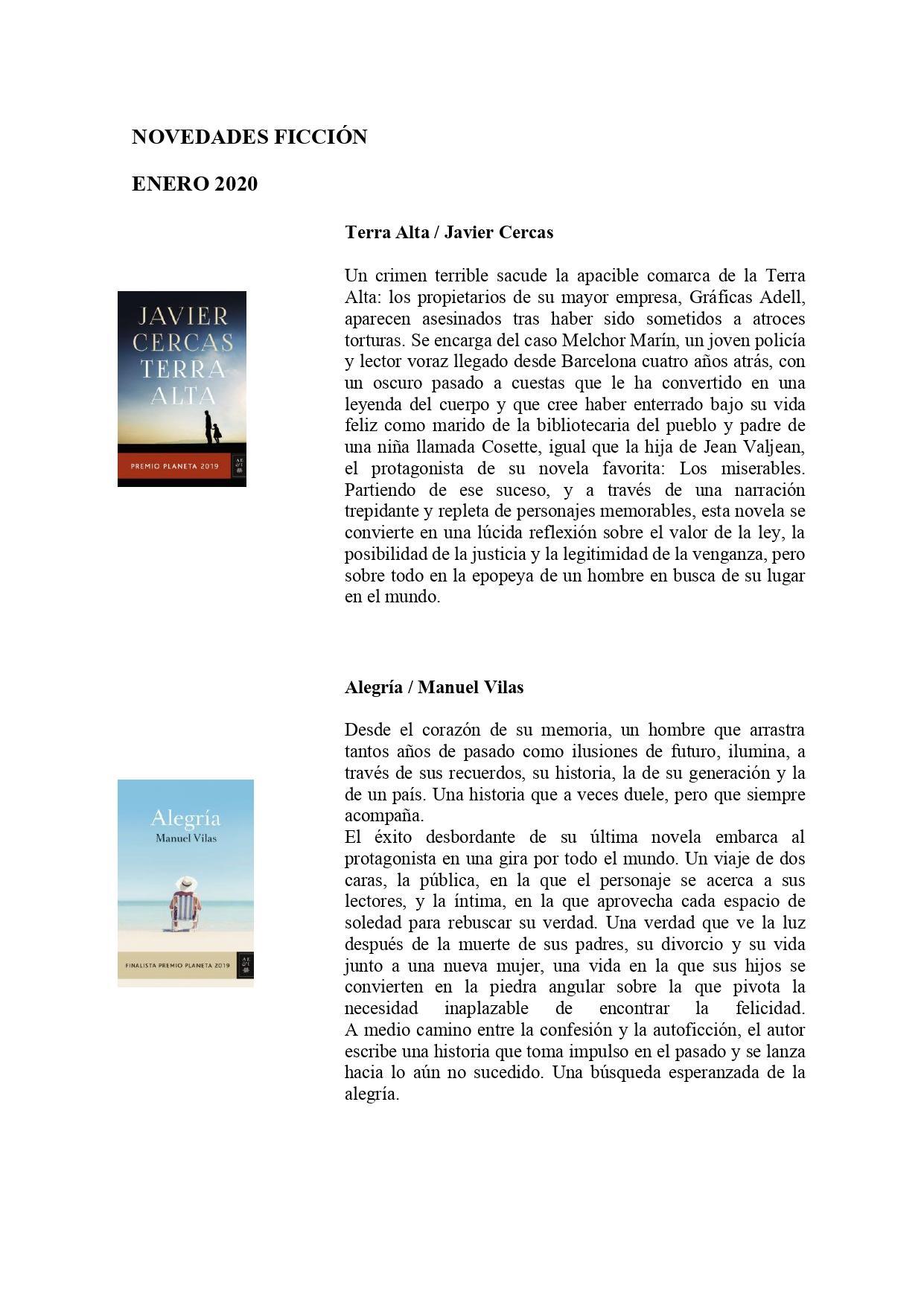 Novedades de narrativa adultos