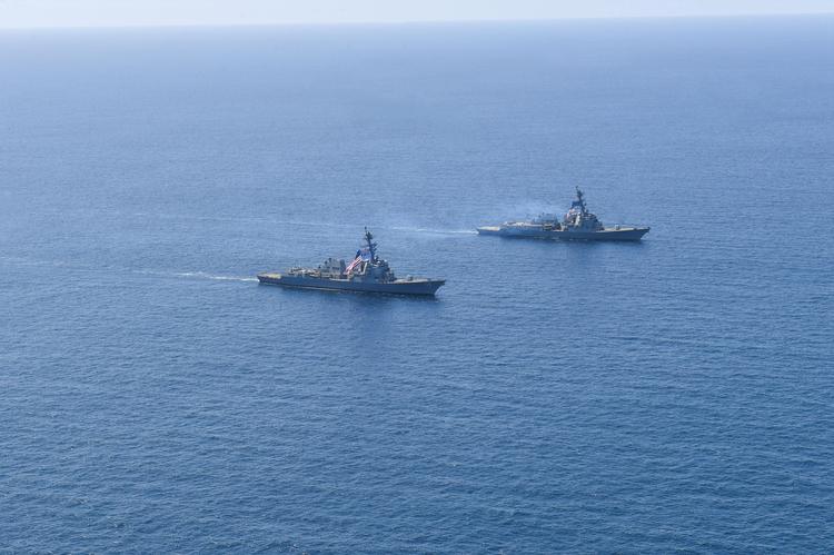 Ships in Action | Pre-Commissioning Unit Ted Stevens, USS Daniel Inouye sail together 