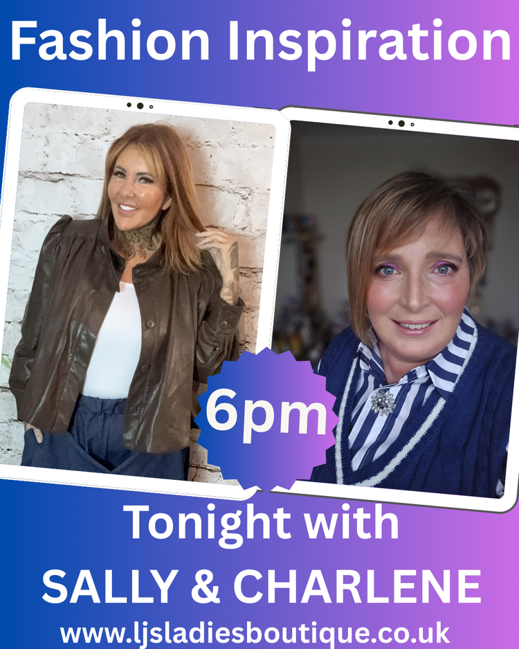 **FASHION INSPO TUESDAY!** ✨   Join **Sally & Charlene** at **6 PM!** Don’t miss out! 💃🕺