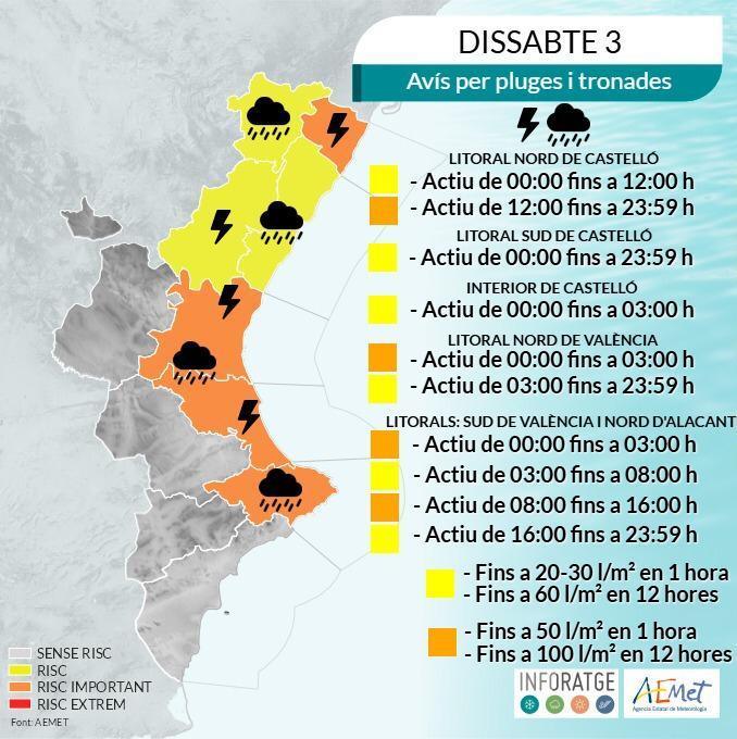 La Marina Alta afronta un sábado marcado por la lluvia y las tormentas