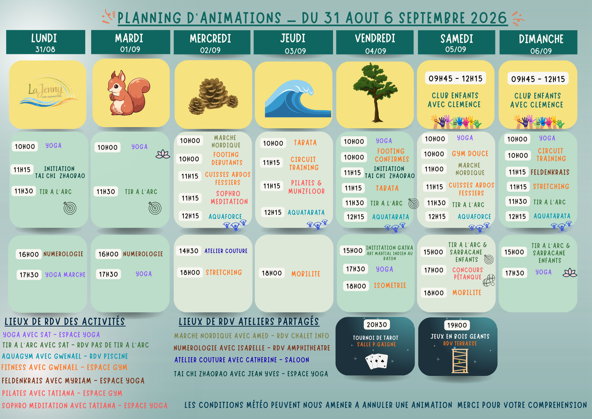 CFP Animations : planning du 31 août au 6 septembre