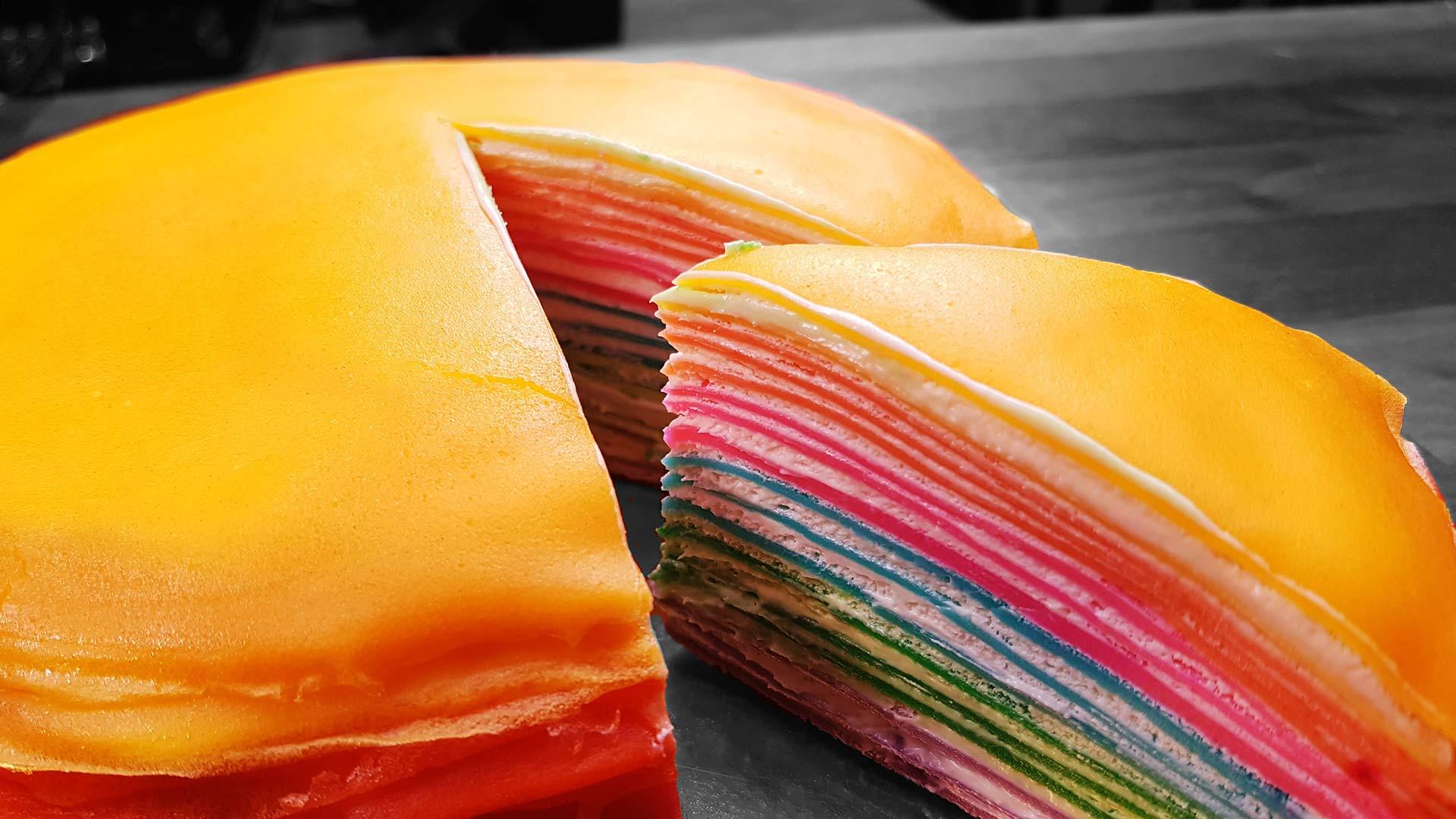 rainbow crepe cake resepi