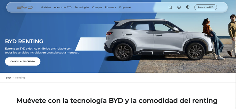BYD REFUERZA SU CANAL DE RENTING CON UNA NUEVA PLATAFORMA DIGITAL Y CONDICIONES ESPECIALES PARA SUS MODELOS SUPERVENTAS