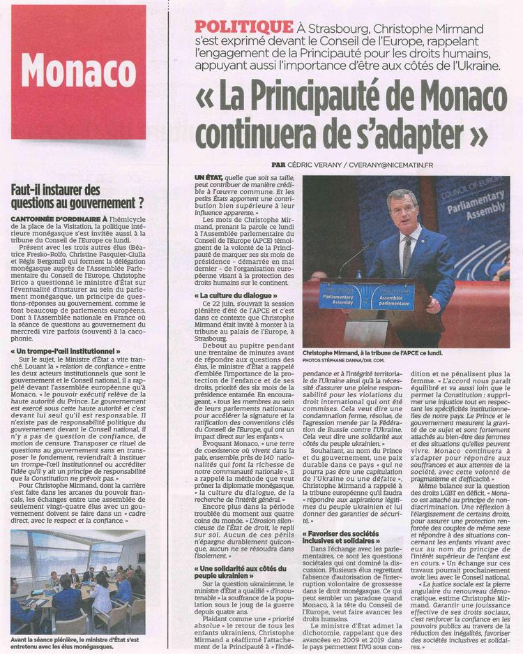 "La principauté de Monaco continuera de s'adapter"