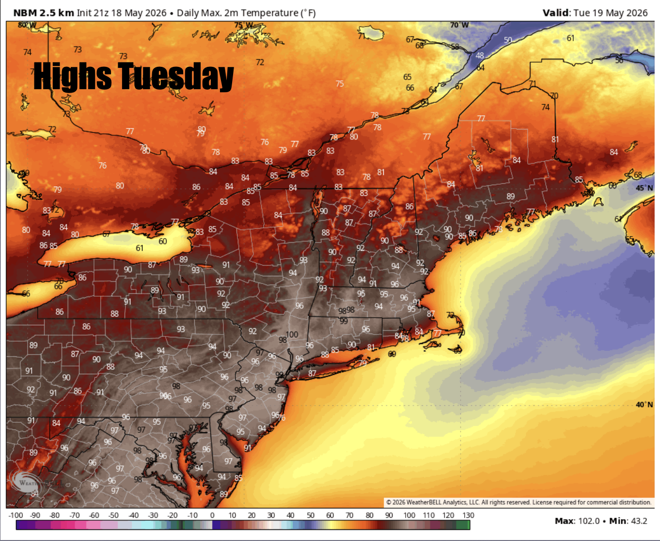 RECORD BREAKING HEAT FOR TUESDAY AND WEDNESDAY WITH ISOLATED STORMS. COLD FRONT WEDNESDAY WILL BRING A LINE OF STORMS 