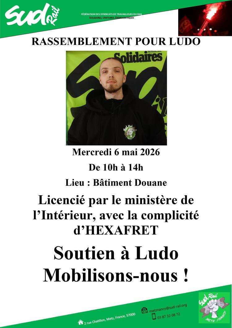 SUD-Rail // Rassemblement de soutien pour Ludo à Metz le 6 mai