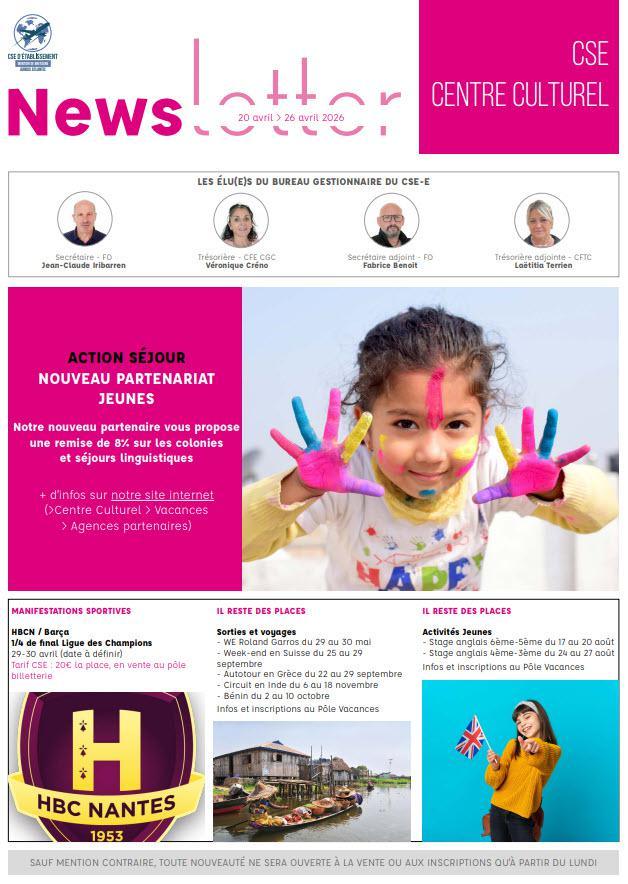 Newsletter du 20 au 26 avril 2026