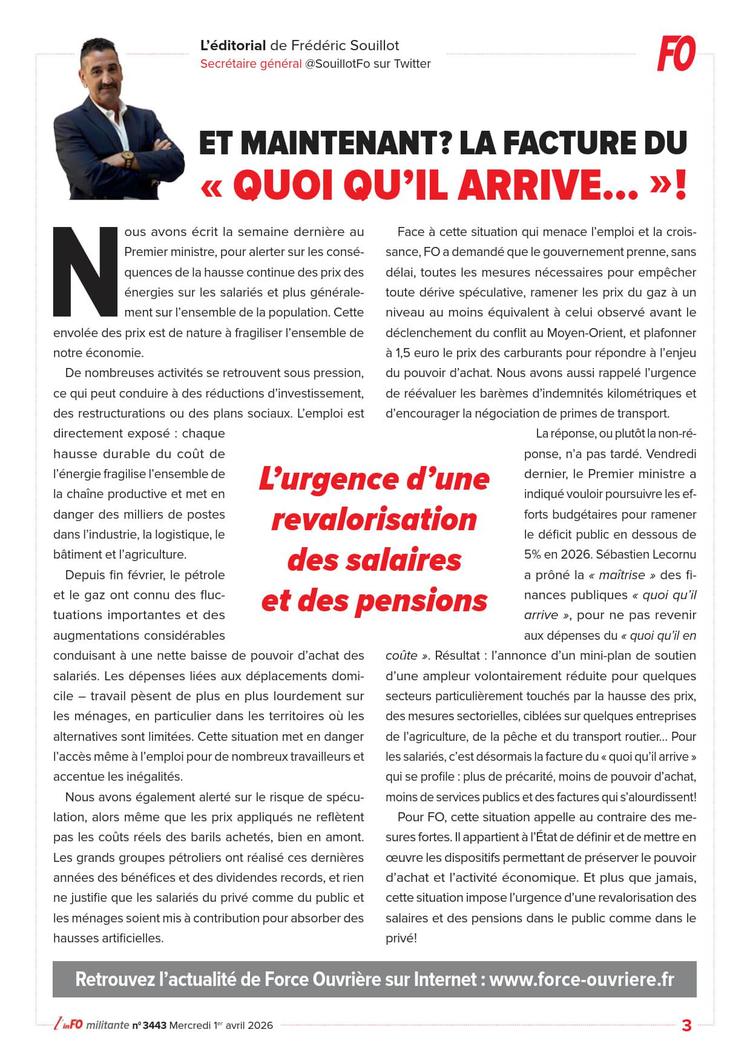 L’édito de Frédéric Souillot – Et maintenant  La facture du « quoi qu’il arrive… » !