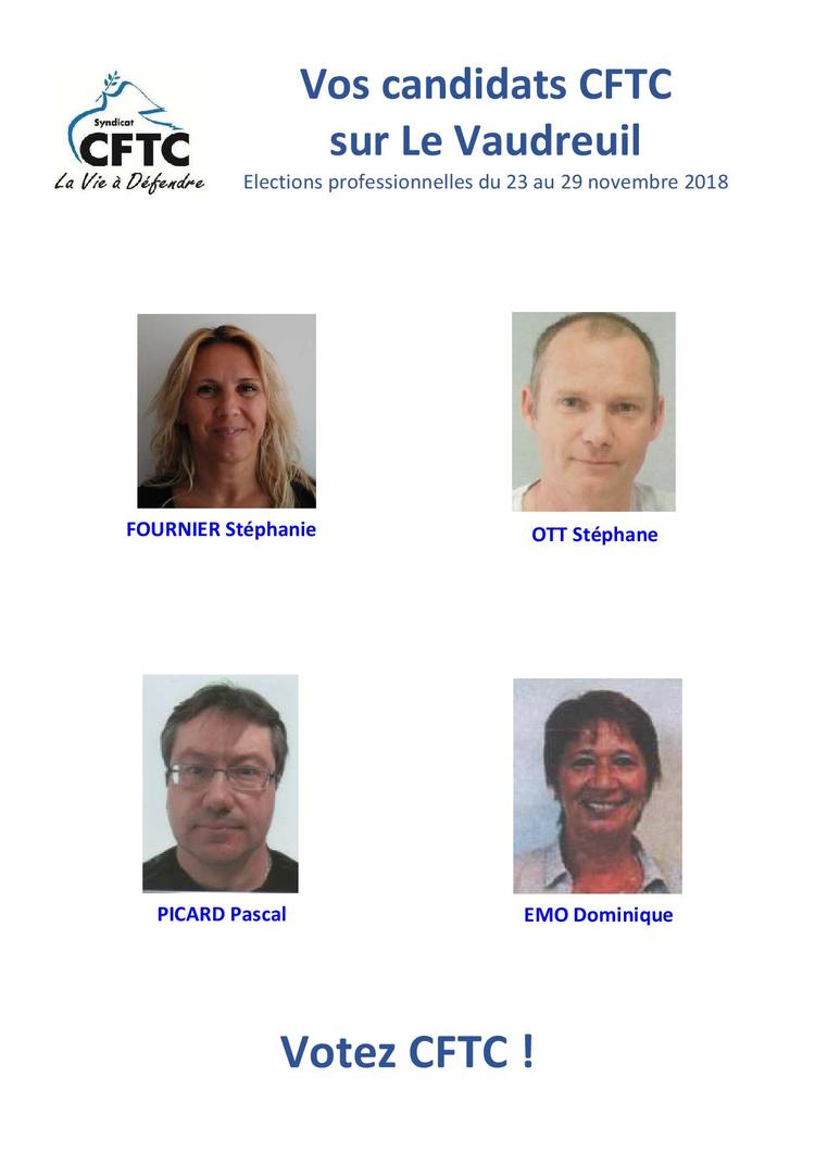 Vos candidats CFTC sur Le Vaudreuil 2018. OCT 2018