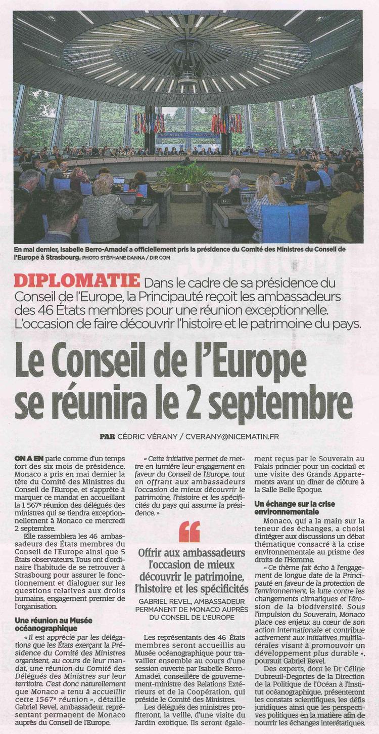 Le Conseil de l'Europe se réunira le 2 septembre