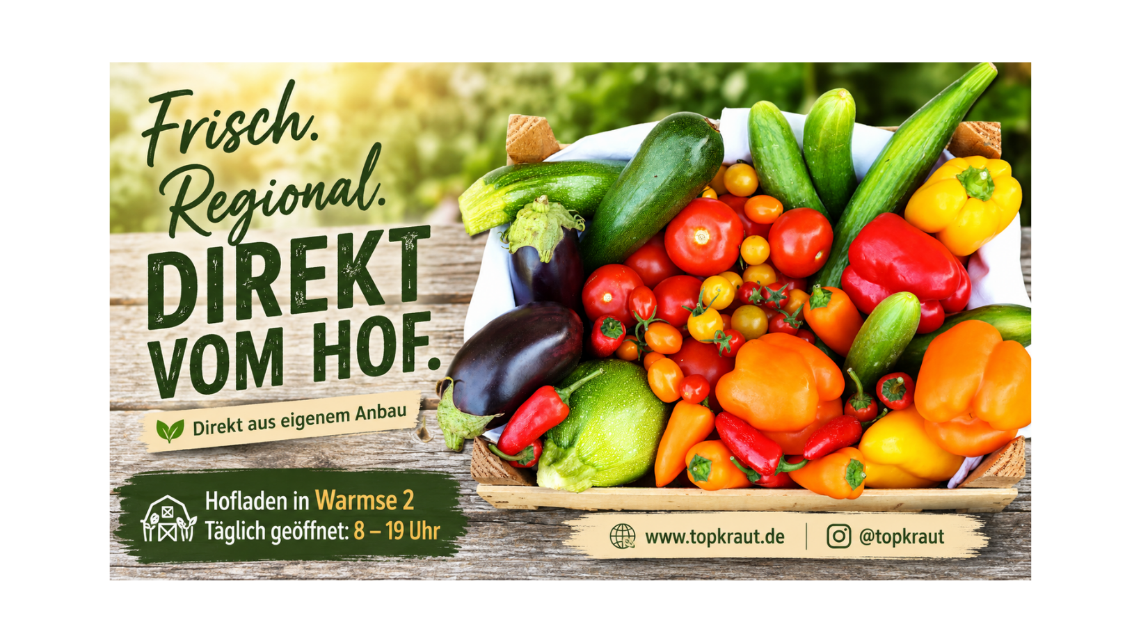 Frisch. Regional. Direkt vom Hof. Entdecke erntefrisches Gemüse im Hofladen in Warmse.