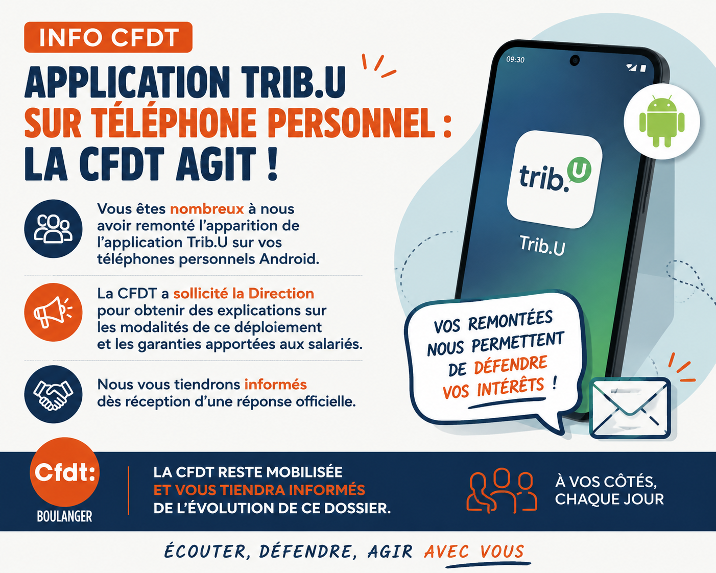 📢 Application Trib.U sur téléphone personnel : la CFDT Boulanger a sollicité la Direction