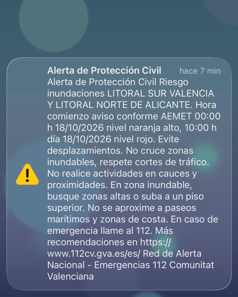 Es-Alert suena ante el inminente aviso rojo por lluvias en la Marina Alta