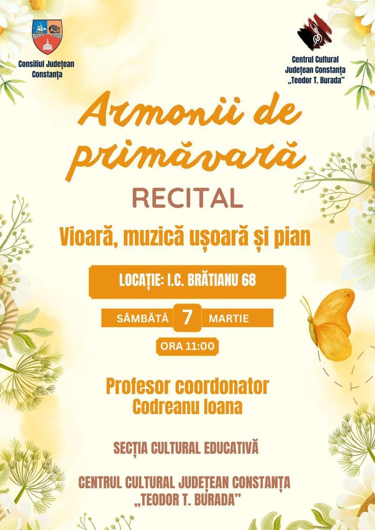 Armonii de primăvară: Recital vioară, muzică ușoară și pian