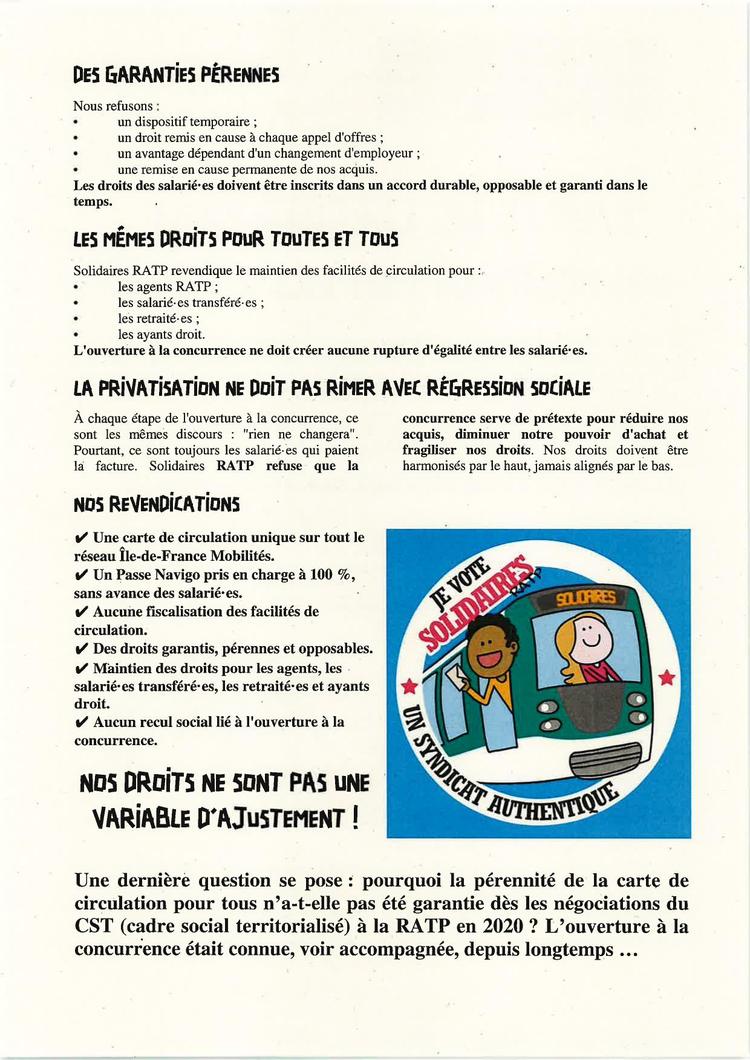 Solidaires RATP // Carte de circulation :nos droits ne sont pas à vendre !