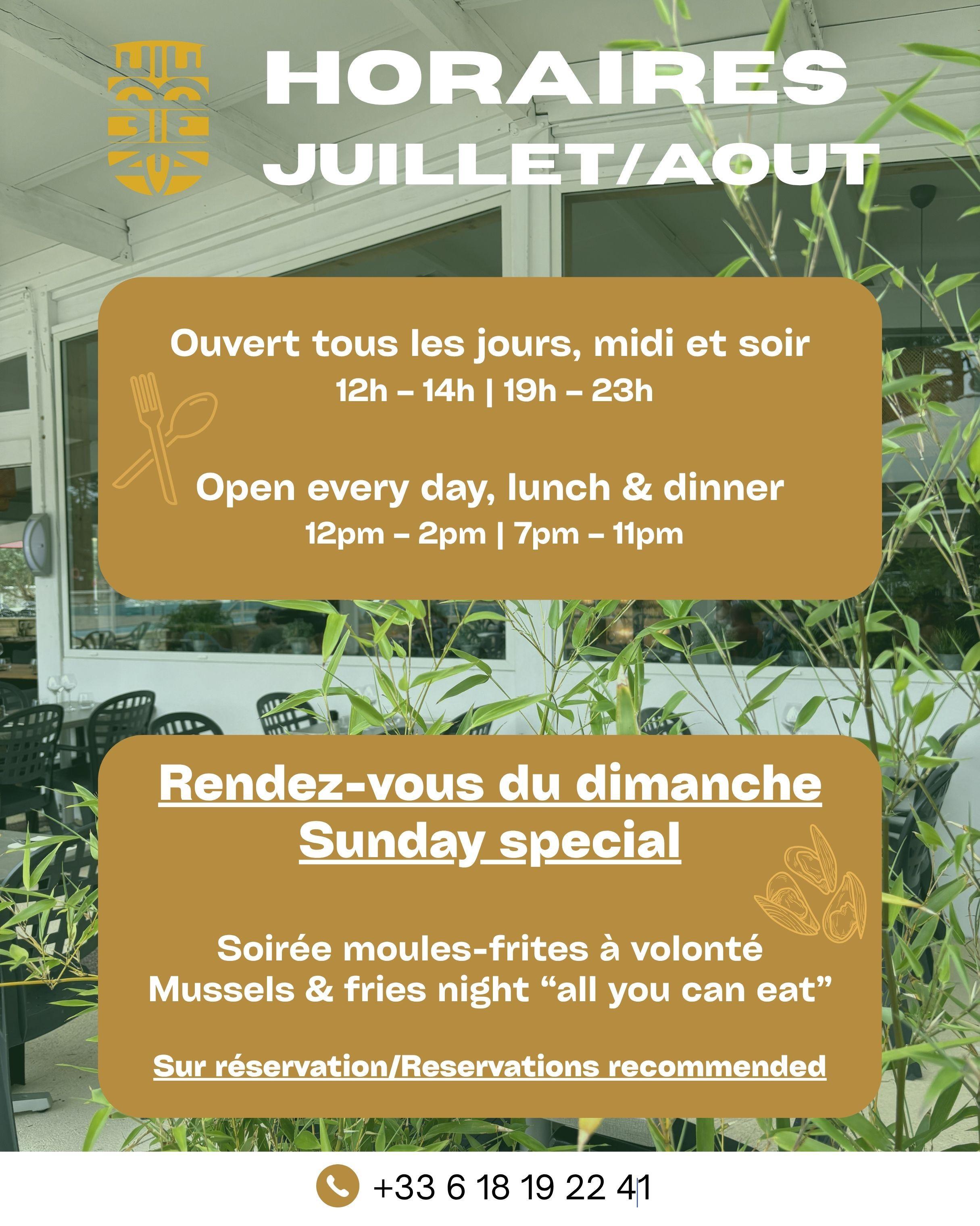 Restaurant EDEN : les horaires en juillet - août
