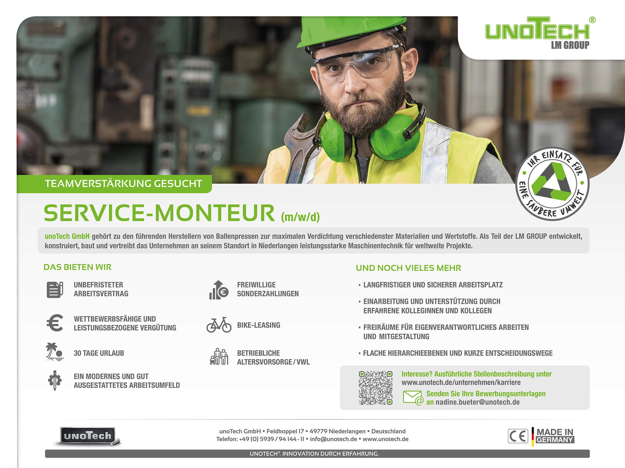 unoTech GmbH sucht Service-Monteur (m/w/d)