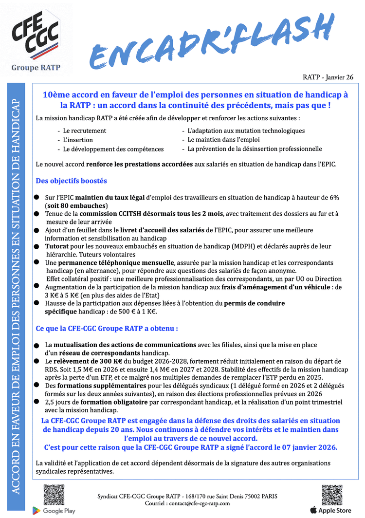 10ème accord en faveur de l’emploi des personnes en situation de handicap à la RATP : un accord dans la continuité des précédents, mais pas que !