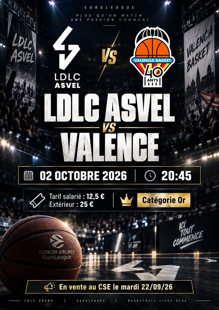LDLC ASVEL - VALENCE à la LDLC ARENA Vendredi 2 octobre 2026 à 20:00