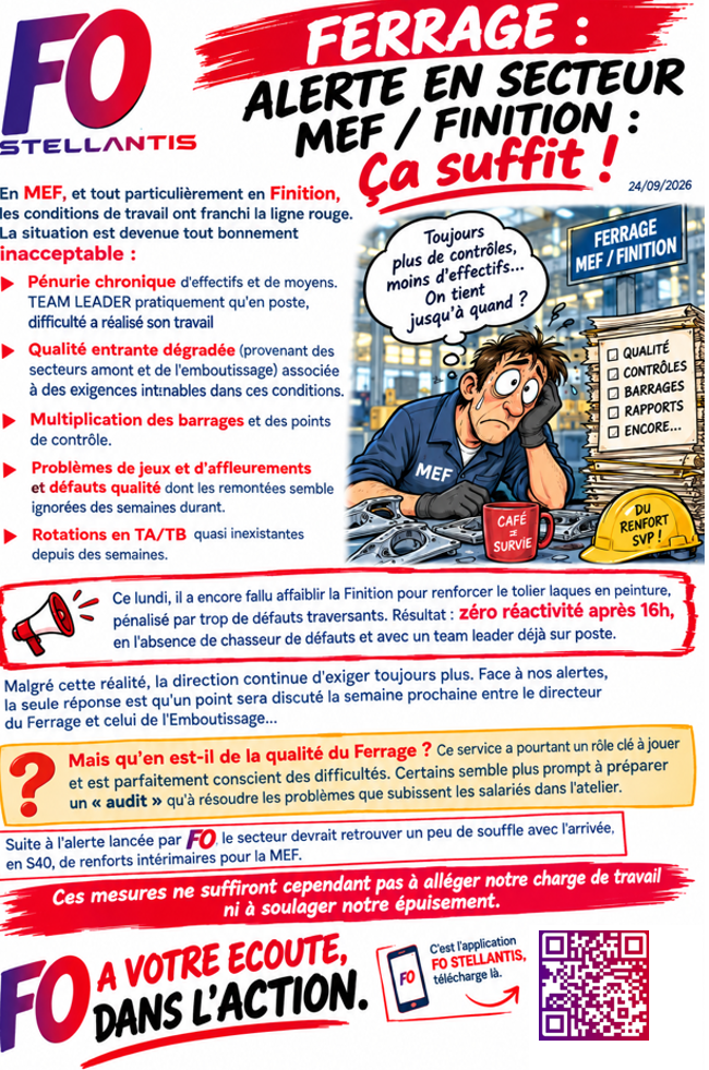 MU: FERRAGE : ALERTE EN SECTEUR MEF / FINITION : Ça suffit !