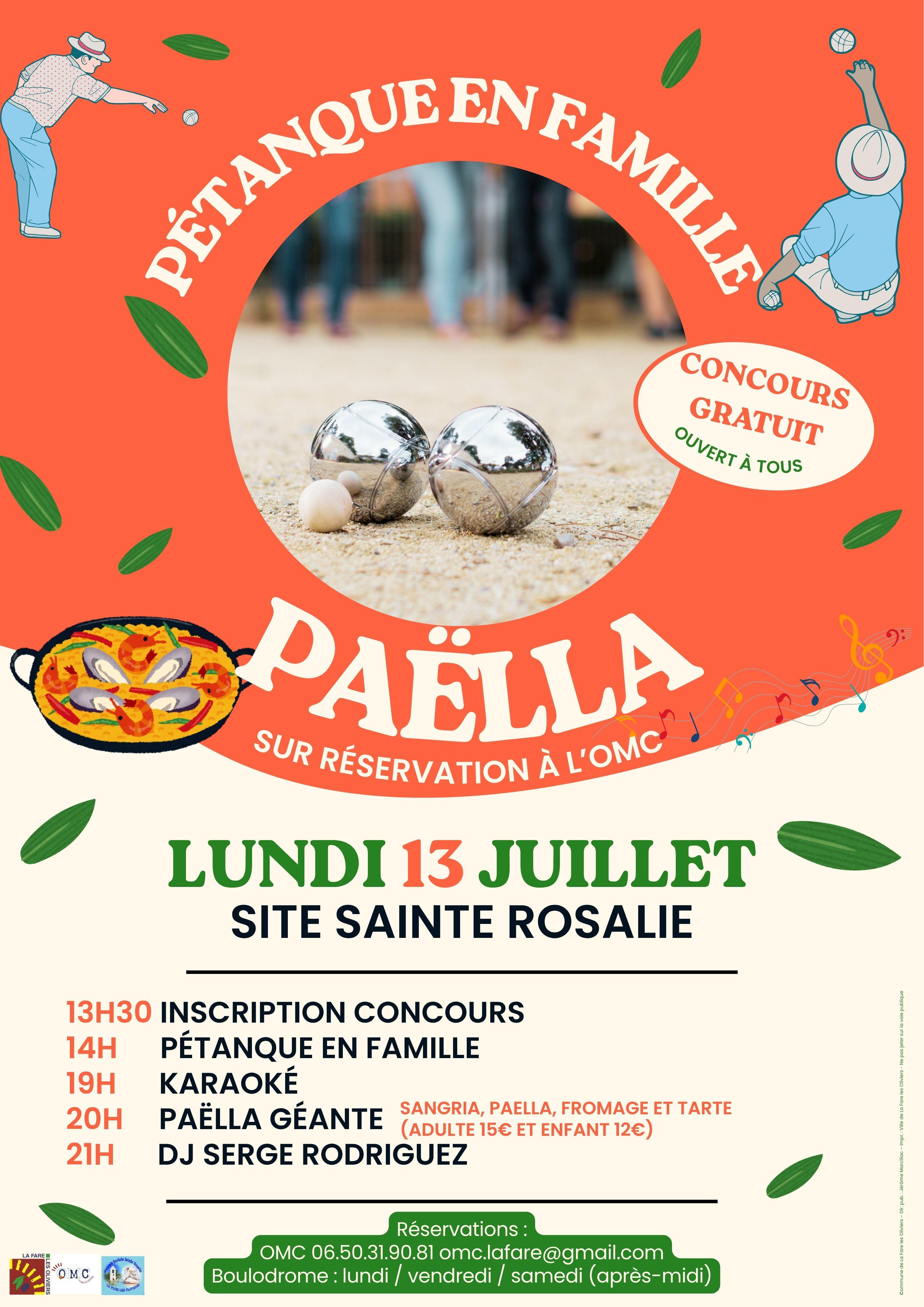 Réservez vos places pour le 13 juillet : pétanque en famille et soirée paëlla avec DJ !