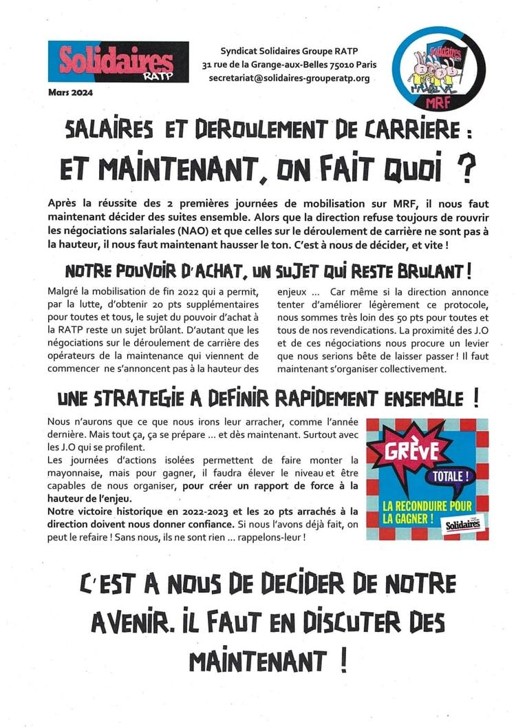 Solidaires RATP // Salaires et déroulement de carrière, et maintenant, on fait quoi ?