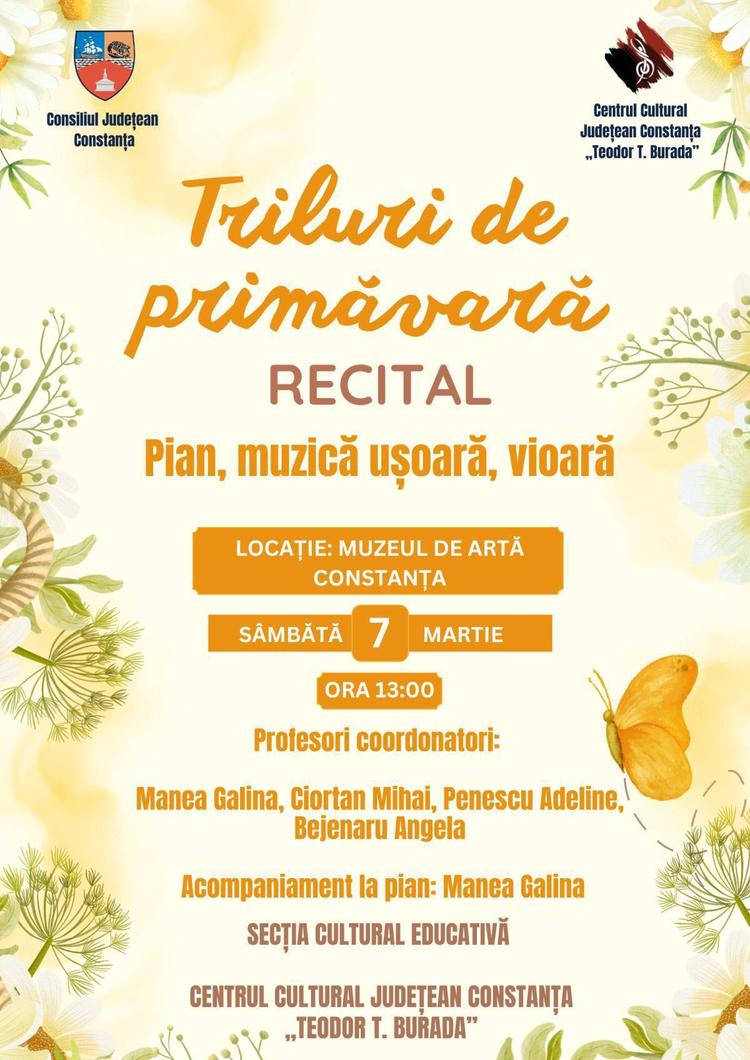 Triluri de primăvară: Recital de pian, muzică ușoară și vioară