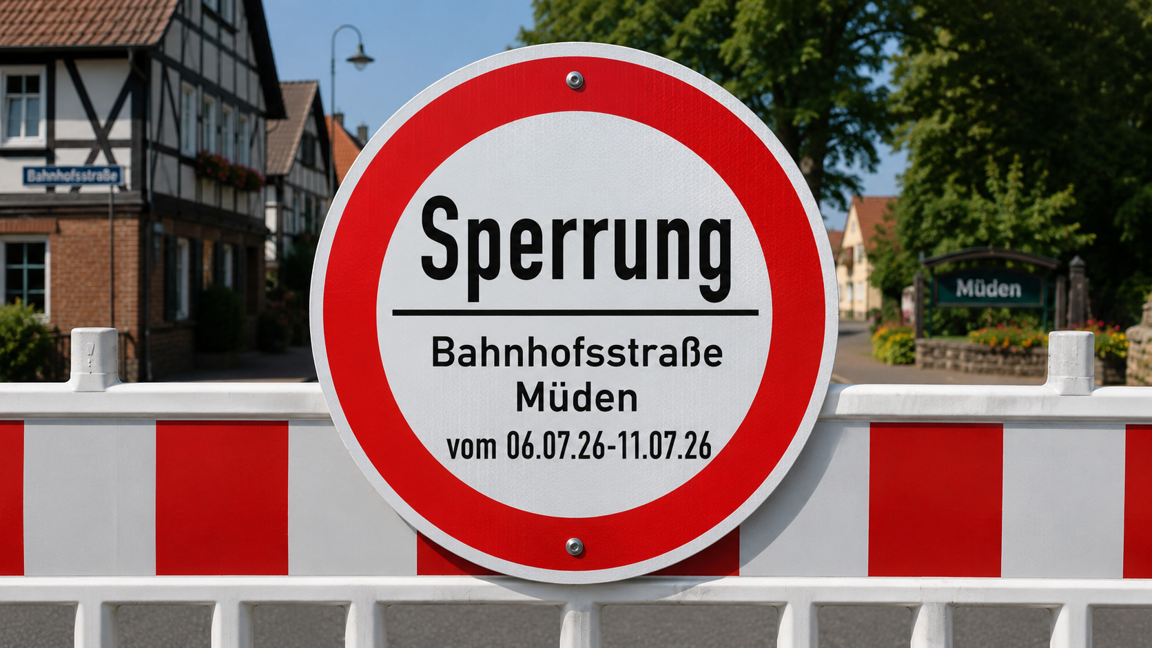 Sperrung Bahnhofsstraße Müden vom 06.07.26-11.07.26