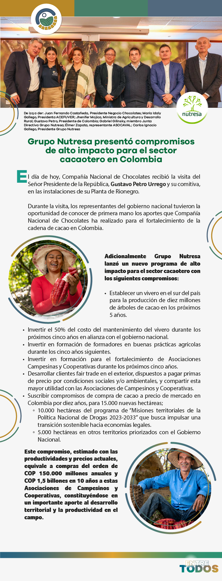 Grupo Nutresa presentó compromisos de alto impacto para el sector cacaotero en Colombia