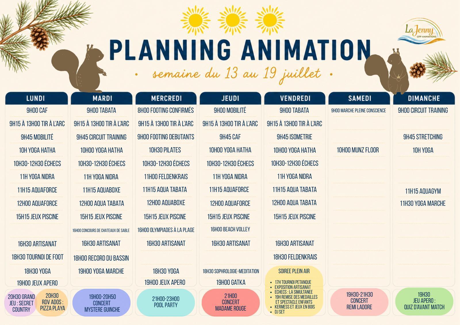 CFP Animations : planning du 13 au 19 juillet