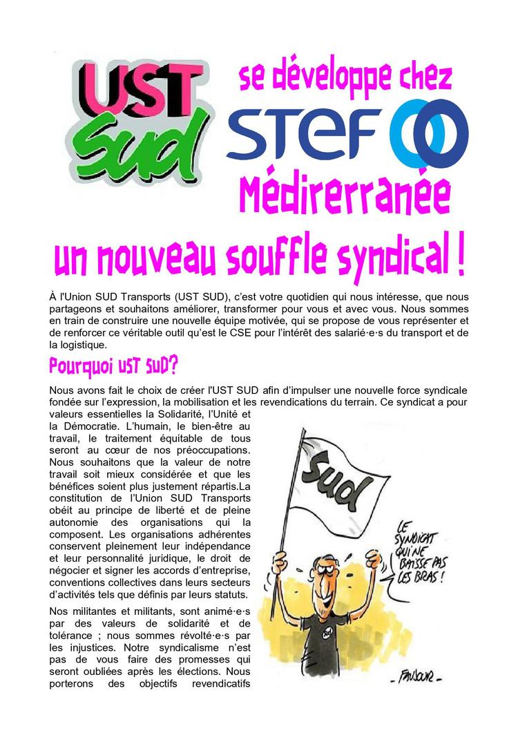 L'Union SUD Transports se développe chez STEF Méditerranée