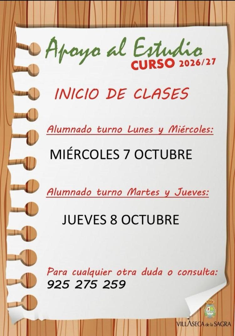 📚 Comienzo de las clases de Apoyo al Estudio – Curso 2026/2027