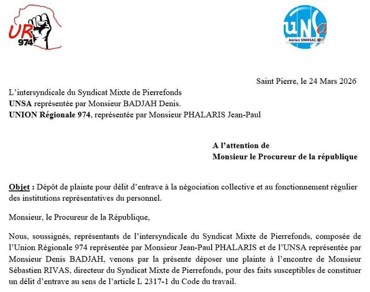 Pas de dialogue social - courrier au procureur de la république